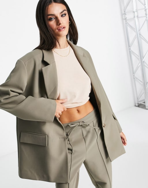 Selected oversized tailored co-ord set in stone