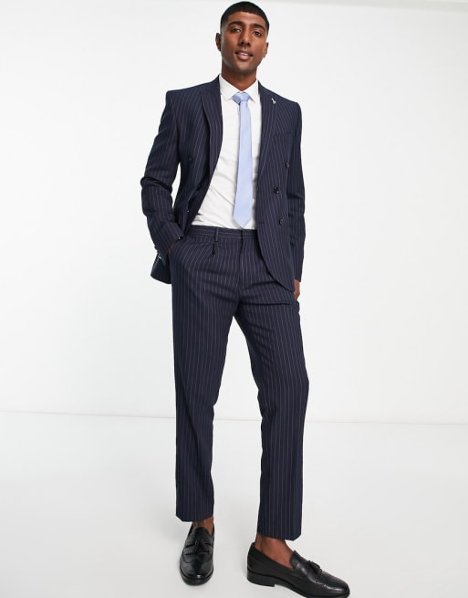 Shelby & Sons Clarkson double breasted pinstripe suit set in navy
