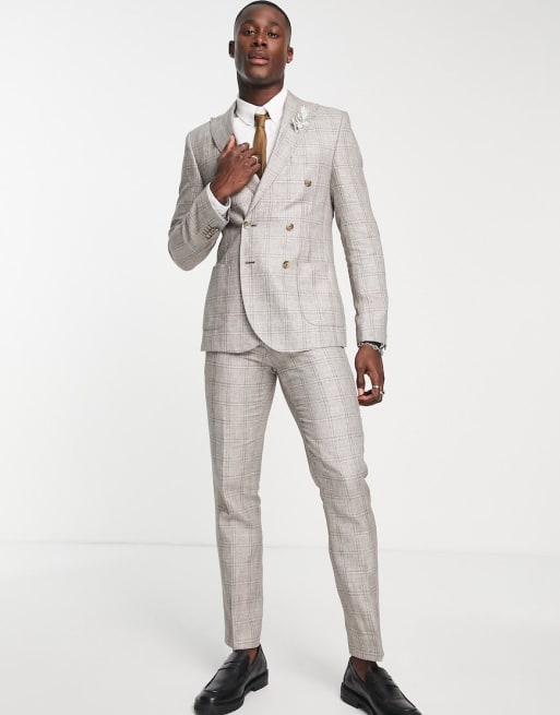 Shelby & Sons - Downs - Geruite slim-fit pak met double breasted blazer in bruin