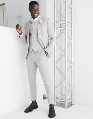 Shelby & Sons jessops check linen suit set in grey