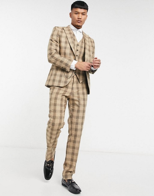 Shelby & Sons slim fit suit jacket in tan check
