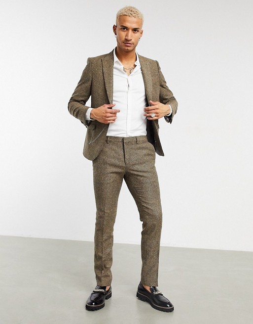 Shelby & Sons slim suit with chain in light brown twill