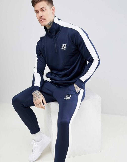 SikSilk Tracksuit In Navy With Side Stripe ASOS