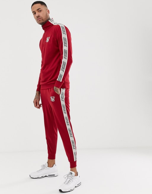 SikSilk tracksuit in red with side stripe ASOS