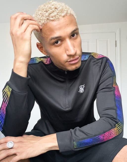 SikSilk - Tuta sportiva da corsa, colore nero iridescente