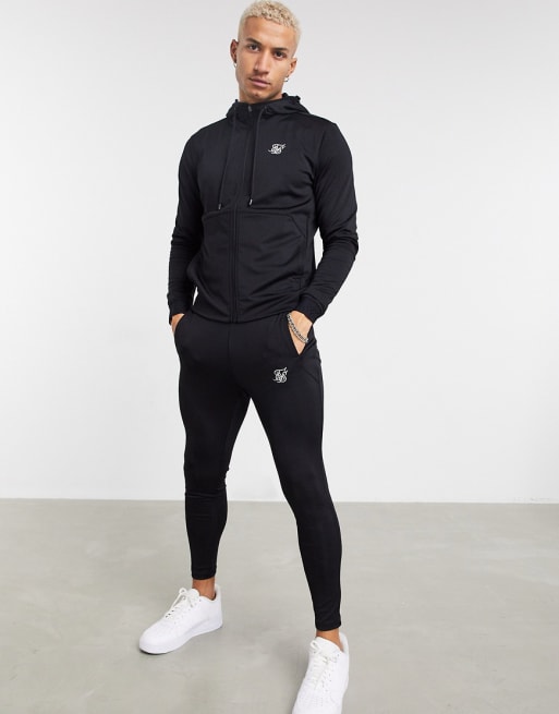 SikSilk zip through tracksuit in black