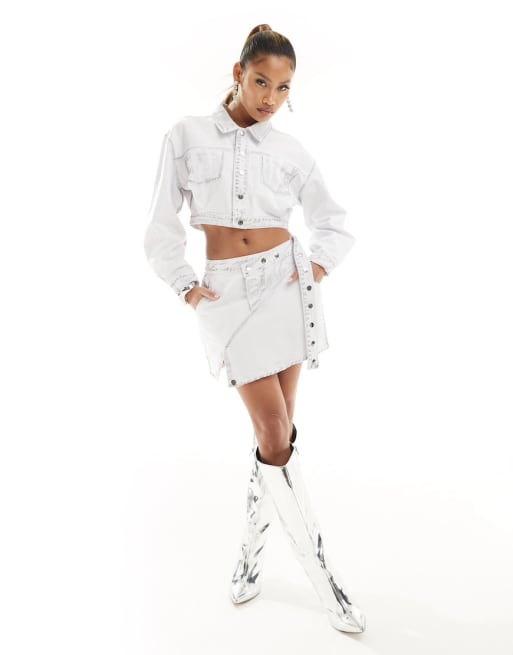 Simmi - Ensemble veste courte en jean et mini-jupe - Gris délavé