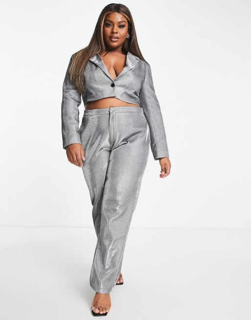 Simmi Plus glitter tailored set in gunmetal