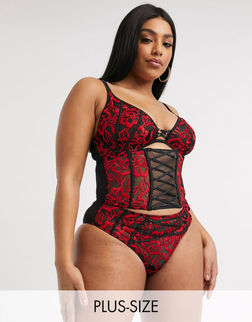 ASOS DESIGN Beaux lace-up lace corset in red