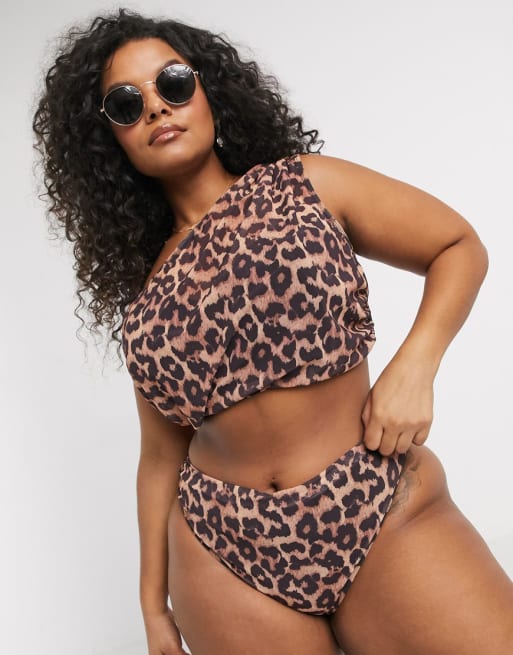 Simply Be – Leopardmönstrad bikini med överlager i mesh