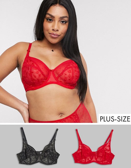 Simply Be Lucy 2 pack lingerie set in red and charcoal