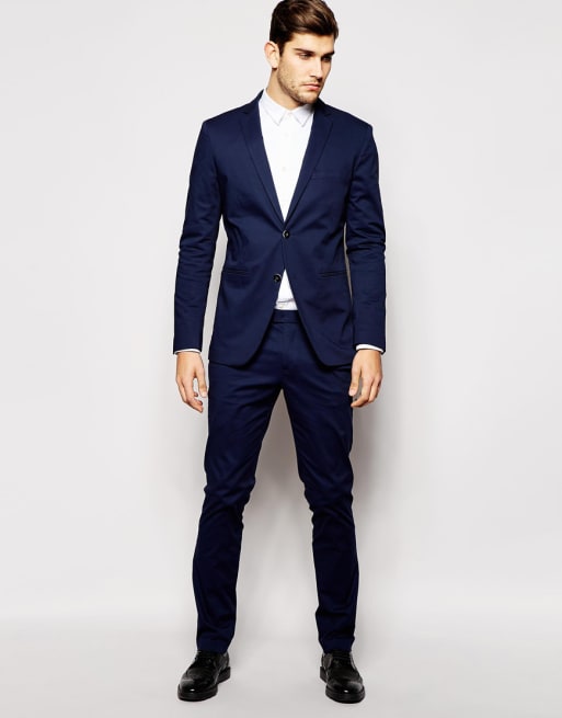 Sisley Navy Cotton Stretch Suit Jacket in Slim Fit | ASOS