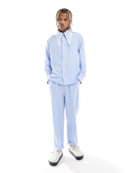 Sister Jane gingham shirt & pants set in blue