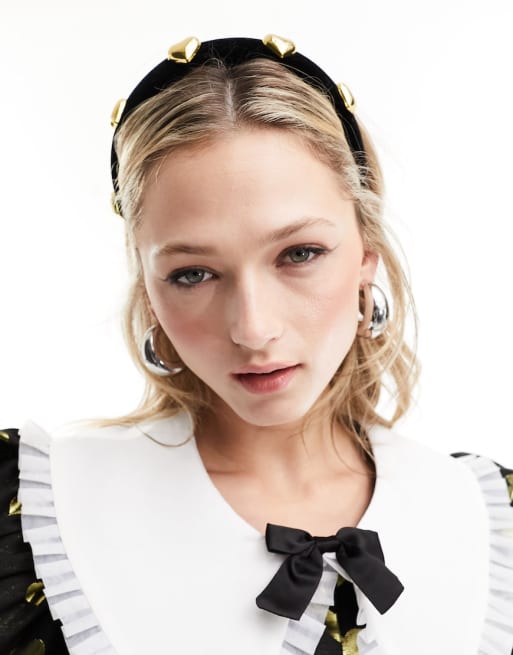 Sister Jane Golden Hearts midi dress and headband co-ord in black and gold