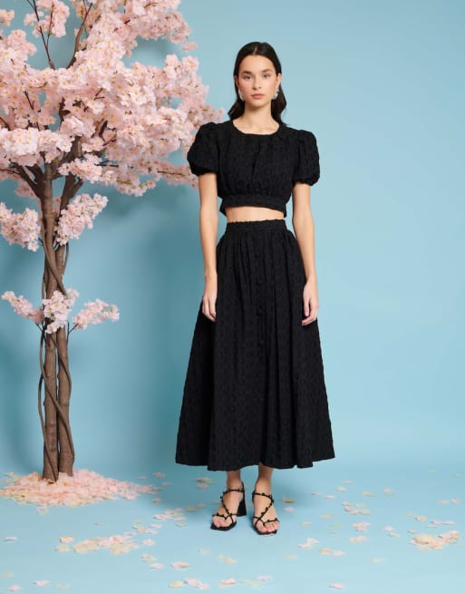 Sister Jane – Svart set i jacquard med topp och maxikjol