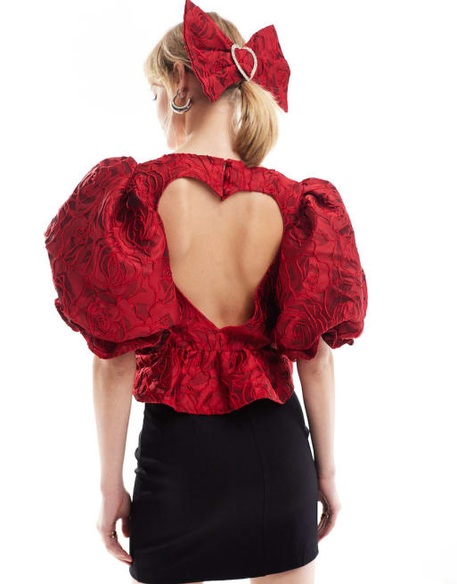 Sister Jane Tate Rose jacquard top and hair bow set in cherry red