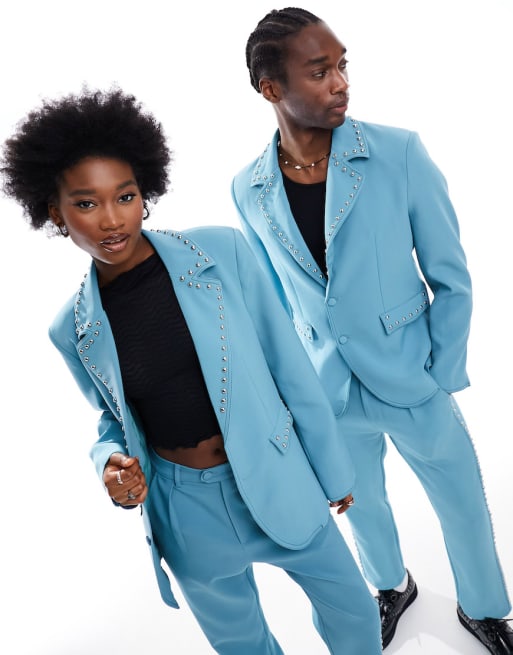 Sister Jane Unisex Clover studded suit in blue co-ord