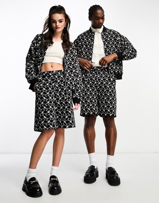 Sister Jane Unisex denim bomber jacket set in black floral US