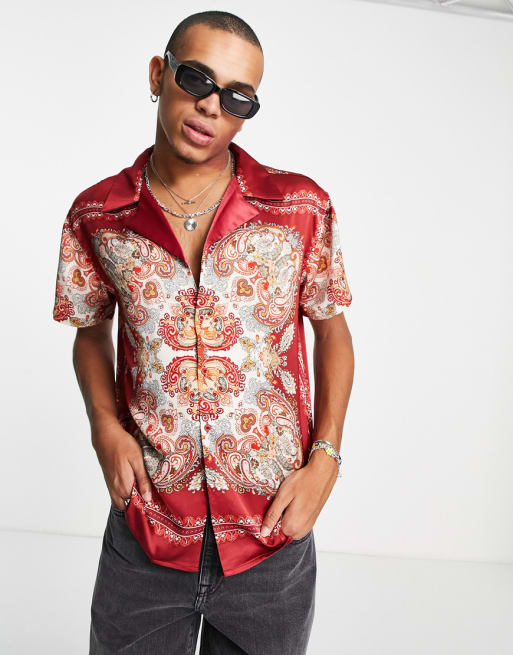 Sixth June – Set aus Satin in Rot mit barockem Muster