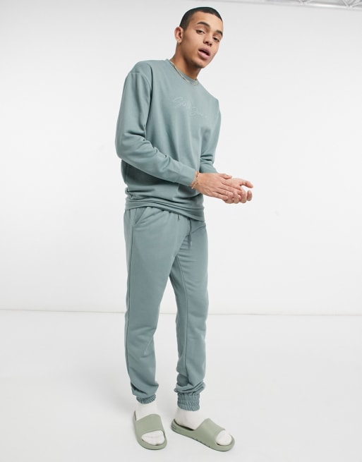 Sixth June signature velvet logo sweatsuit set in sage | ASOS