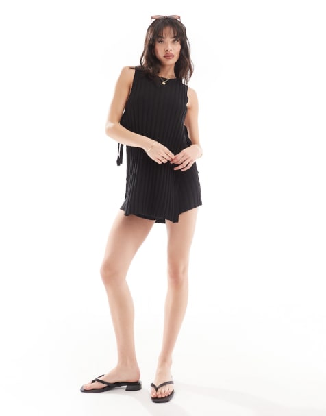 SNDYS knit thick tie side top and shorts set in black - view 1
