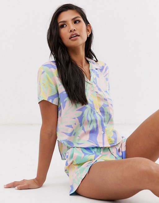 Sole East by Onia Exclusive Celeste beach shirt & shorts co-ord in palm print