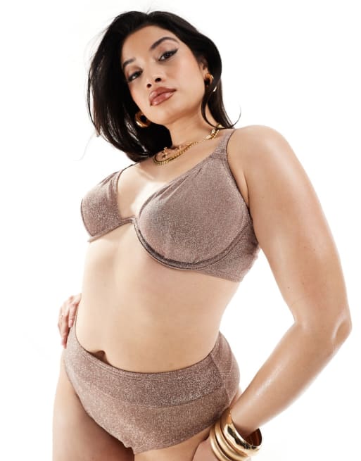 South Beach Curve bikini in light brown glitter