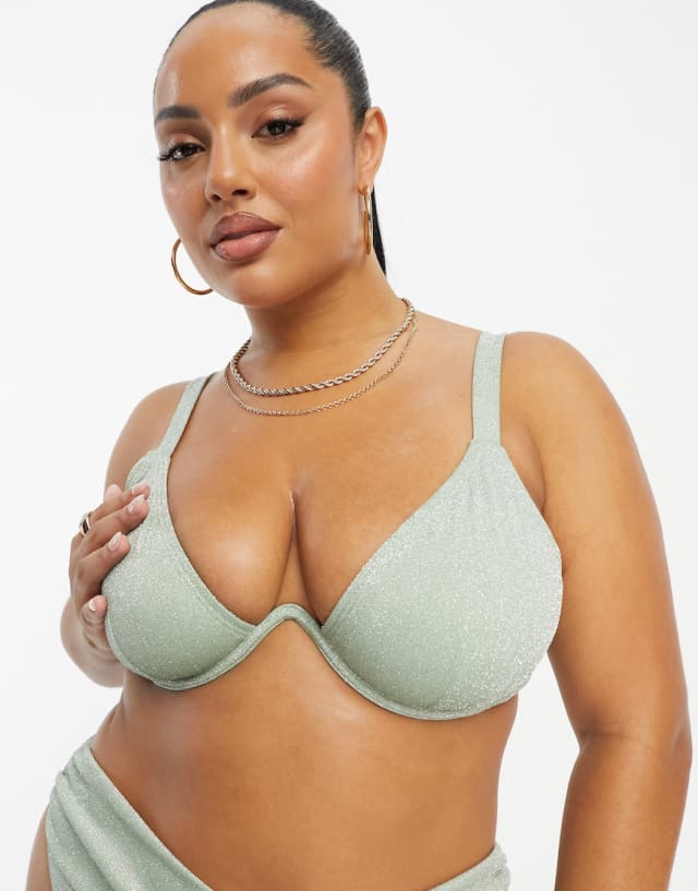 South Beach Curve - bikini in sage green glitter