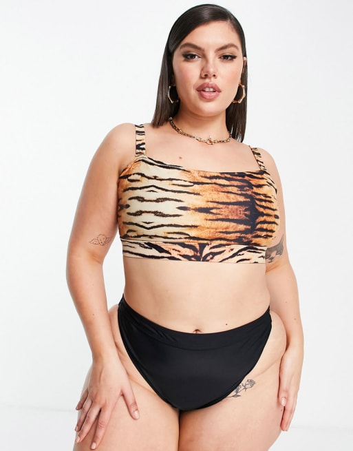 South Beach Curve Exclusive crop bikini top in tiger print