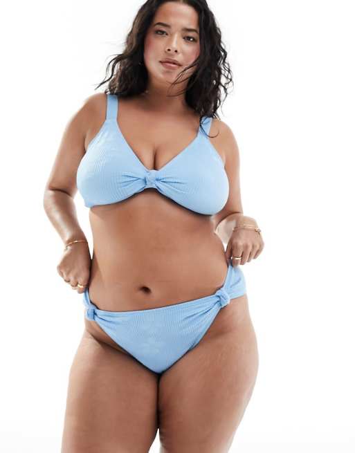 South Beach Curve jacquard crinkle bikini in cornflower blue