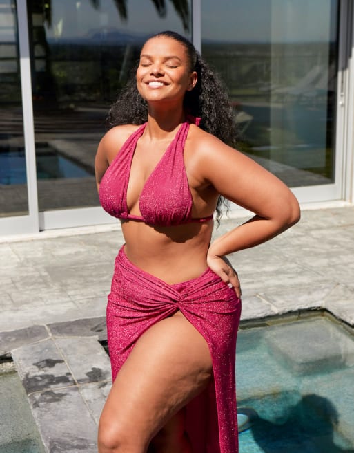 South Beach Curve X Leslie Sidora exclusive bikini in pink metallic