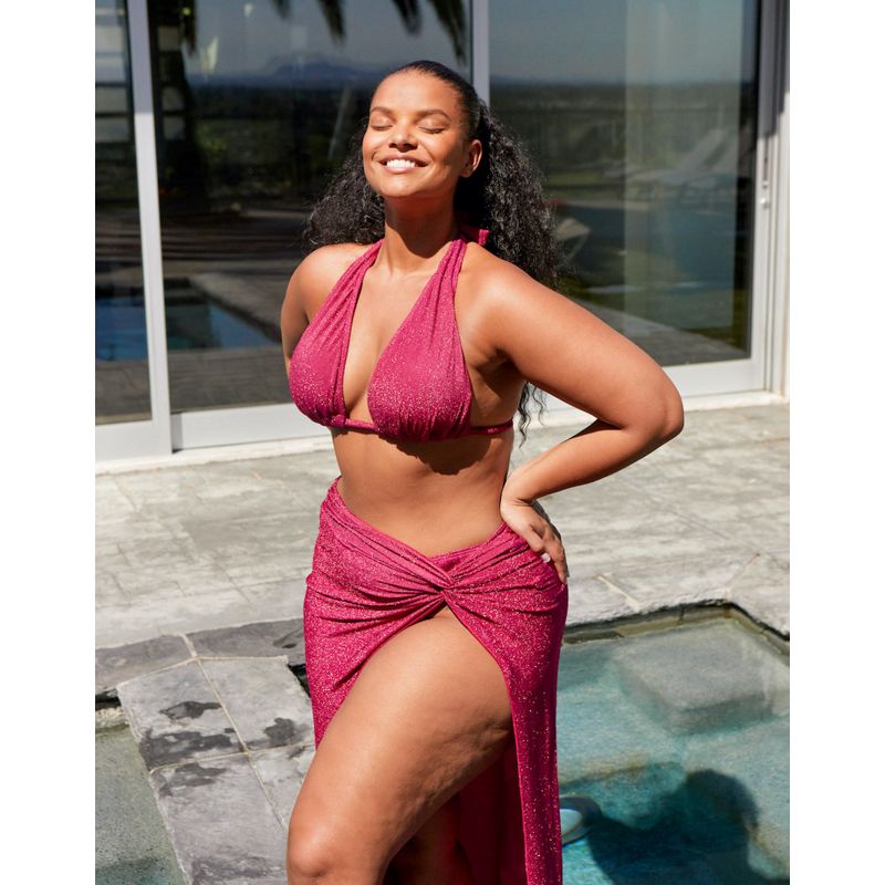 South Beach Curve x Leslie Sidora – Exclusive – Bikini in Rosa/Metallic – PINK