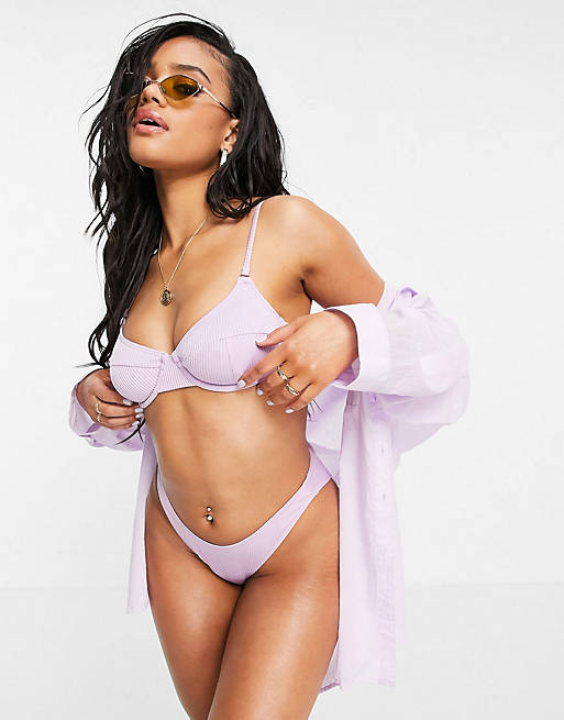 South Beach Exclusive ribbed monowire bikini set in lilac