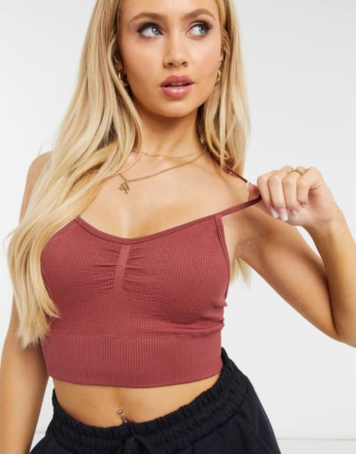 South Beach fitness ribbed long line crop top and leggings in burgundy 