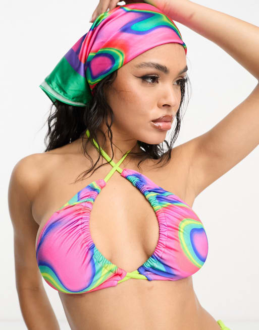 South Beach halterneck bikini set in neon marble print ASOS