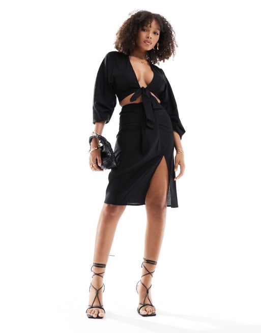 South Beach linen look co-ord in black | ASOS