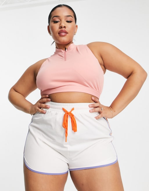 South Beach Plus - Crop top van polyester met korte rits en bijpassende short in ceder roze