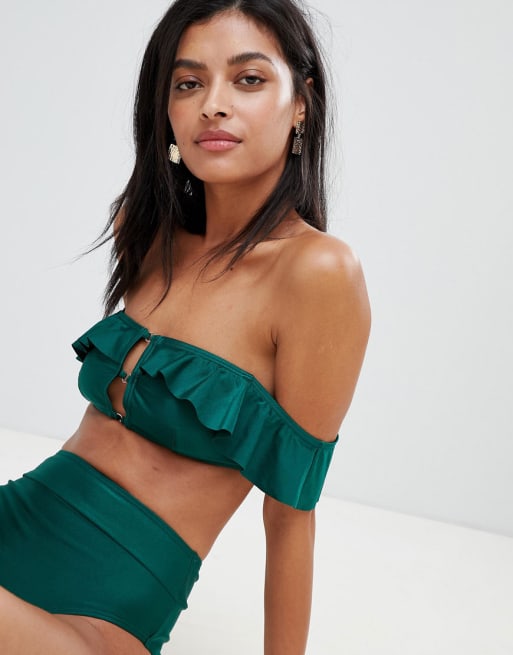 South Beach Ruffle Off Shoulder High Shine Bikini Set ASOS