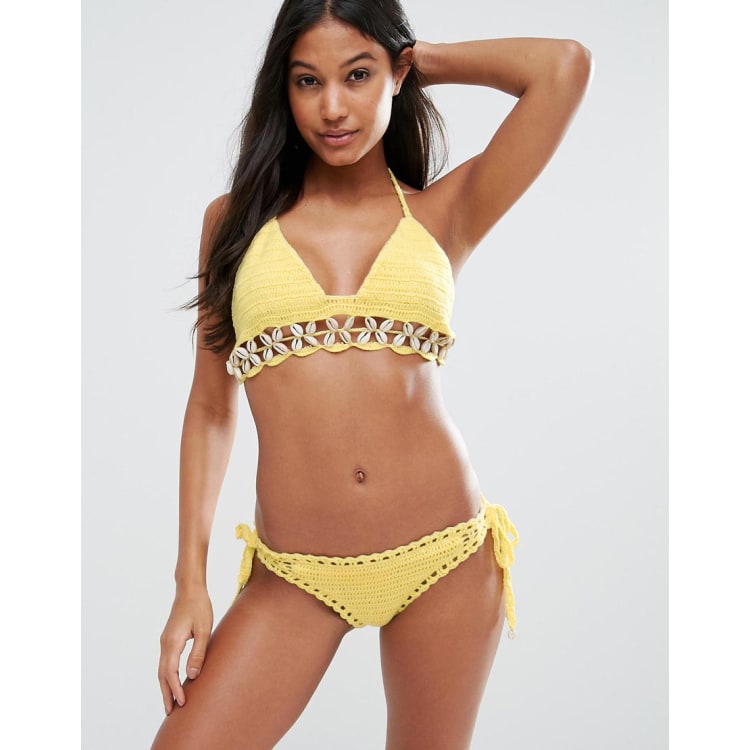 South Beach Shell Trim Lemon Crochet Bikini