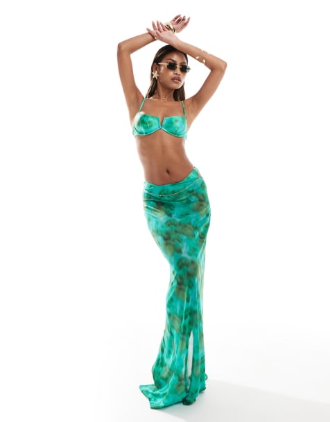 South Beach shiny abstract print bikini in green - view 1