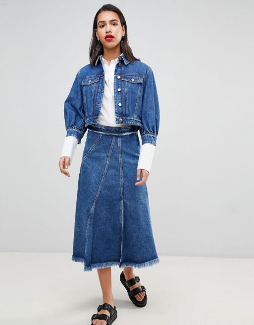 Ensemble jupe et veste en jean sale