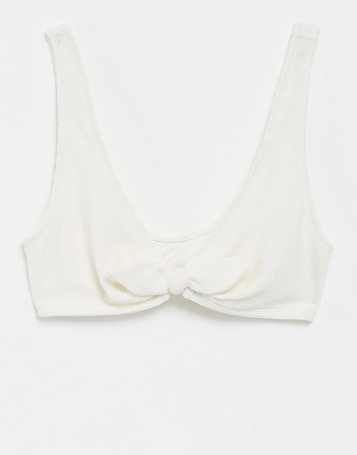 & Other Stories tie front plunge bikini top in off white