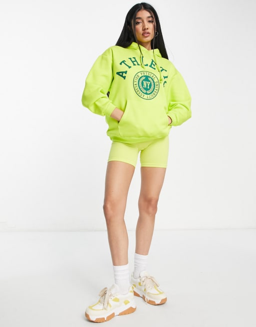 Stradivarius athletic oversized hoodie and legging short co-ord in yellow