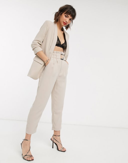 Stradivarius blazer and pant suit in beige ASOS