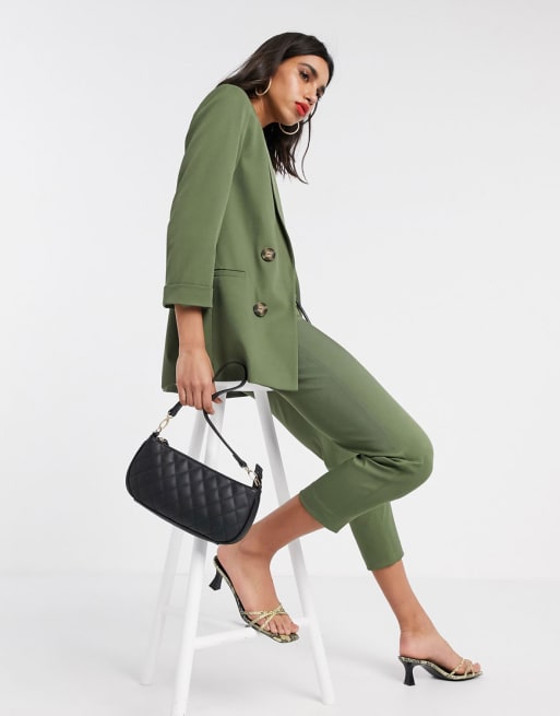 Stradivarius blazer and pants suit in khaki green | ASOS