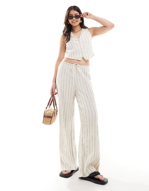Stradivarius boxy pinstripe waistcoat & trouser co-ord in natural - view 1