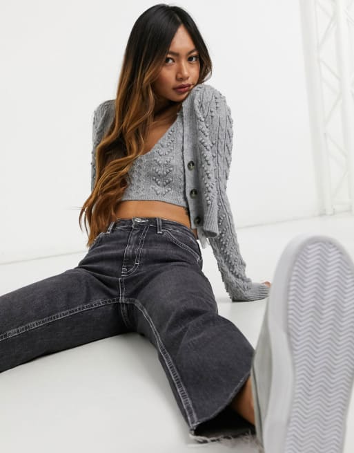 Stradivarius cable knit cardigan and cami in light grey ASOS