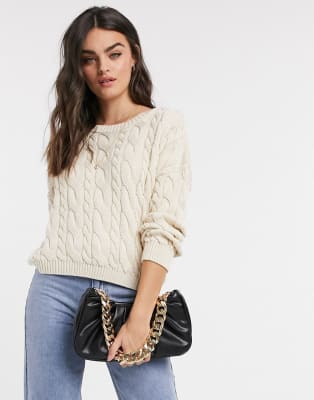 Stradivarius cable knit top and shorts in beige 