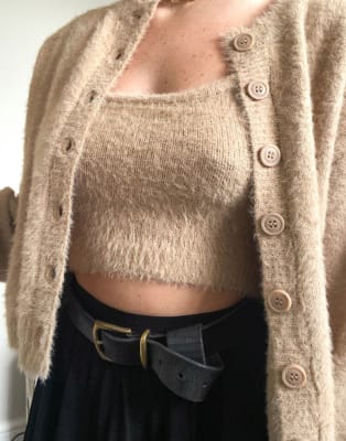 knit crop top and cardigan