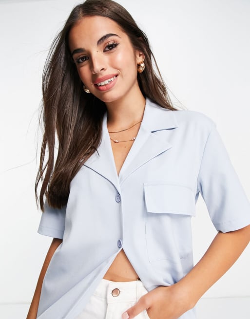 Stradivarius – Kombiteil-Set aus kastigem Hemd und Dad-Hose in Blau